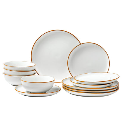 12 PCS Dinnerware Set Ceramic Plates And Bowls Sets Service For 4 White