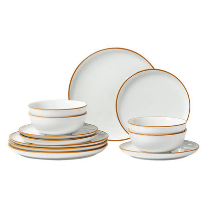 12 PCS Dinnerware Set Ceramic Plates And Bowls Sets Service For 4 White