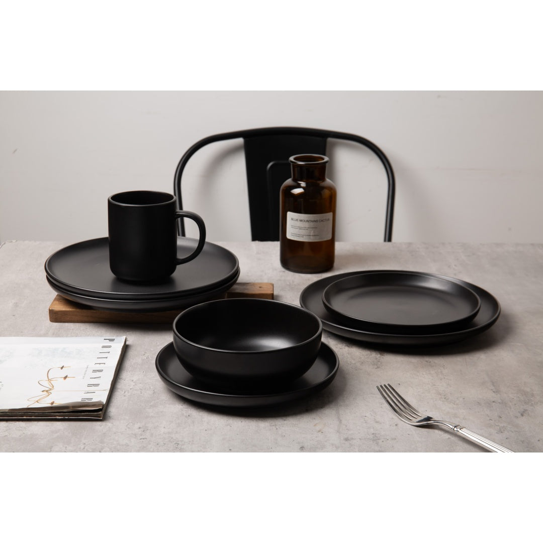 12-Piece Stoneware Dinner Plates Bowls Sets  Microwave & Dishwasher Safe   Non-Toxic Dinner Plates Bowls Set   Stackable Matte Glaze Kitchenware For 4