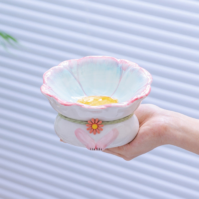 Cat Bowl Ceramic Plate Bowl Cat Food Holder Pet Bowl Plate
