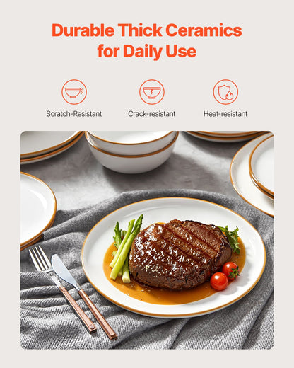 Dinnerware Set, Service For 6  People, Round Plates And Bowls Sets, Scratch Resistant Ceramic Dinner Ware, Dishwasher And Microwave Suitable Kitchen Dishes, For Dessert Salad Soup Pasta, White