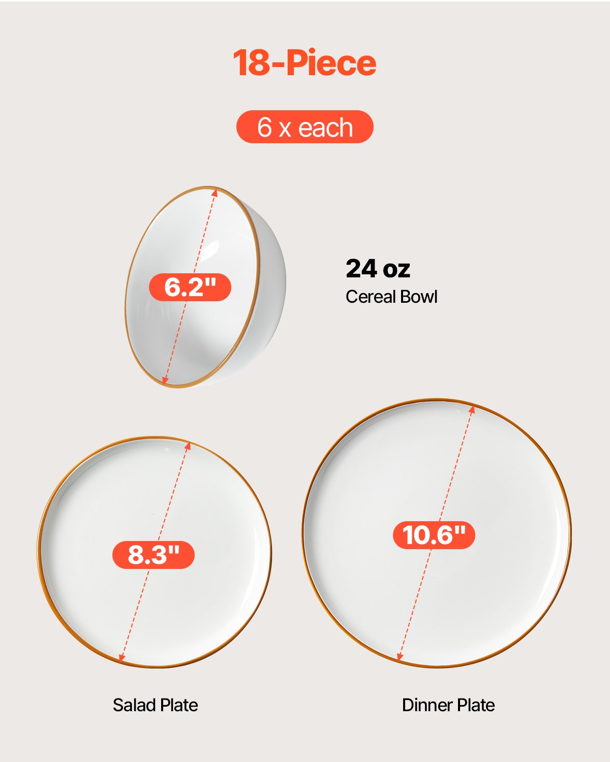 Dinnerware Set, Service For 6  People, Round Plates And Bowls Sets, Scratch Resistant Ceramic Dinner Ware, Dishwasher And Microwave Suitable Kitchen Dishes, For Dessert Salad Soup Pasta, White