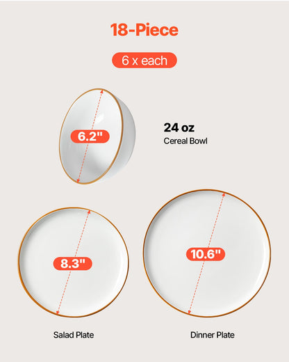 Dinnerware Set, Service For 6  People, Round Plates And Bowls Sets, Scratch Resistant Ceramic Dinner Ware, Dishwasher And Microwave Suitable Kitchen Dishes, For Dessert Salad Soup Pasta, White